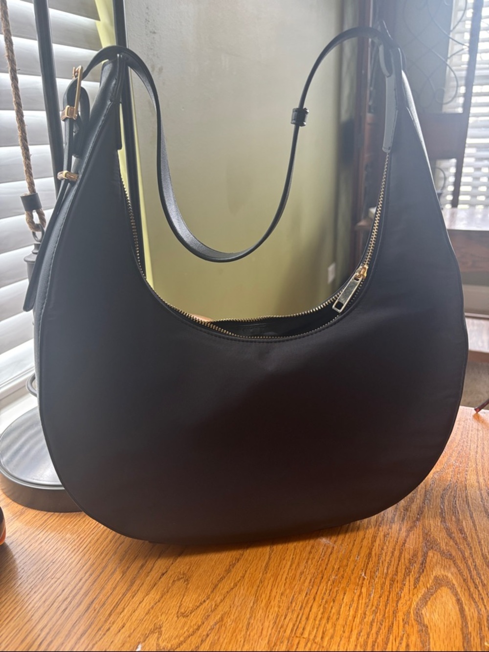 Time and Tru Black Crescent Hobo with Gold-Tone Zip
